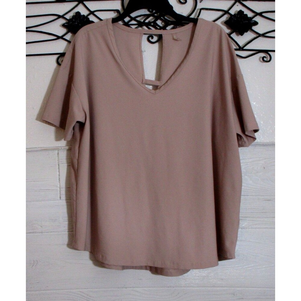 MTA Sport Knit Top Women's Size XL Short Sleeve Dusty Pink V Neck
